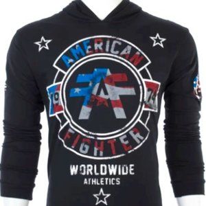 AMERICAN FIGHTER Mens Long Sleeve SILVERLAKE PATRIOT Hoodie T-Shirt (Black)